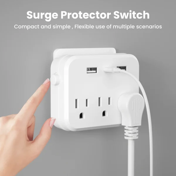 TRANSTON US Switch with surge protector Mini Portable power strip 6-in-1 Multifunctional 3 power strip 2 USB ports 1 Type-C
