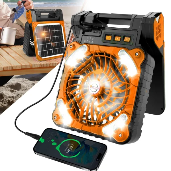 Solar Fan LED Solar Powered Fan Timer 4 Speed Adjustable Brushless Motor Solar Camping Fan Type C Charging for Fishing Outdoor