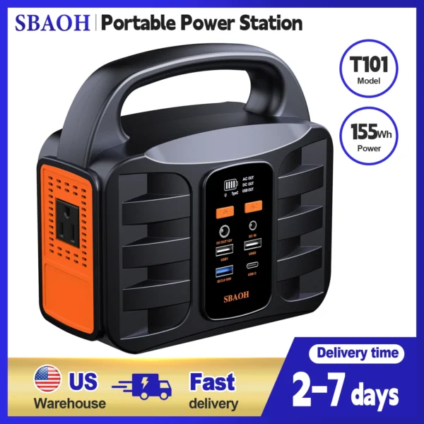Portable Power Station,155Wh 42000mAh Outdoor Solar Generator with 110V/150W(Peak 200W) AC Outlet and USB-C PD(30W) Port,Power