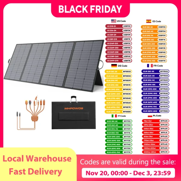 MHPOWOS 400W Portable Solar Panel, Lightweight Foldable Solar Panels with an Adjustable Kickstand, IP67 Waterproof Solar Charger