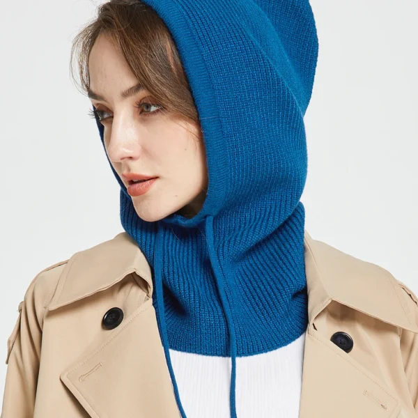 Knitted Wool Balaclava Skullies For Women&Men Winter Wollen Drawstring Hooded Scarf Hat Neck&Face Protect Beanies For Couples