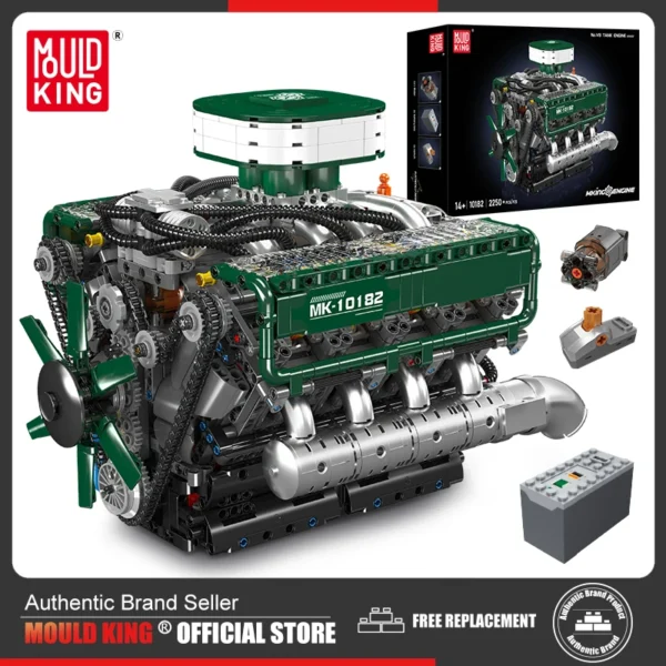 Mould King 10182 Technical Car Toys The Motorized V8 Tank Engine Building Block Assembly Tank Engine Brick Kids Christmas Gift