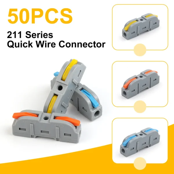 50PCS Lever Wire Connectors 1 to 1 Inline Push-in Splice Insulated Terminal Universal Compact Electrical Connector AWG 28-12